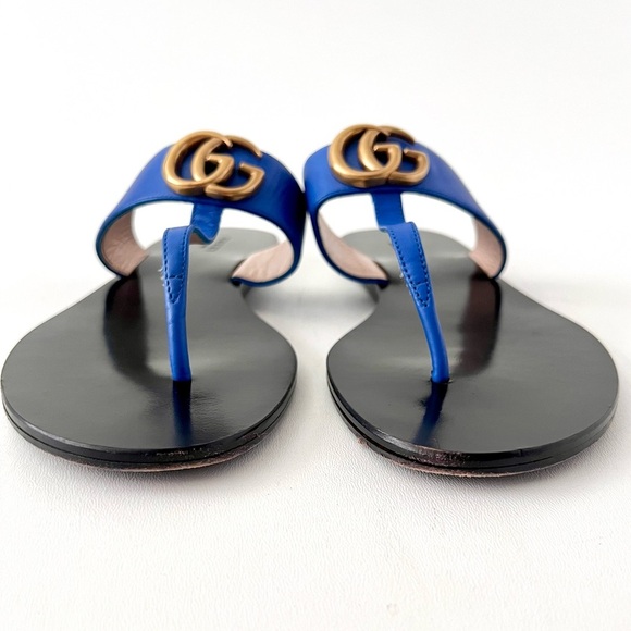 GUCCI | Marmont Double G Logo Blue Leather
Sandals Thong Slides EU 38.5 US 8.5 - Picture 4 of 11